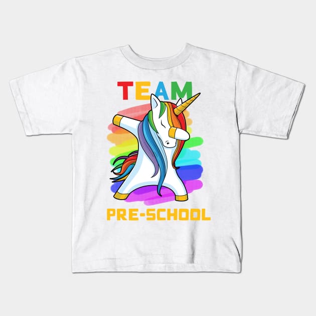 Team PRE-SCHOOL Unicorn Dabbing Gift Back To School Kids T-Shirt by johnbbmerch